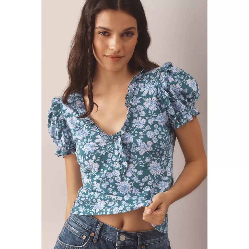 Maeve Ruffled Henley NWOT